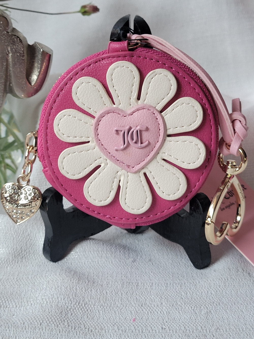 Juicy Couture Pink Daisy Coin Pouch with Heart Charm